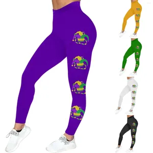 Leggings femininas Mardi elástico engraçado chapéu gráfico impresso fantasia esportes fitness treino calças de yoga