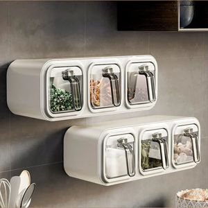 Wall Mount Spice Rack Organizer Sugar Bowl Salt Shaker Seasoning Container Kitchen Supplies Storage Set Spice Boxes 240220