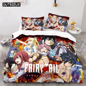 Set Yeni Peri Tail Yatak Set Japon Anime Kız Kızlar Hediye Yatak Odası Dekor Tek İkiz Tam Kraliçe Boyut Ev Tekstil Dropshipship Sheer Perdeler