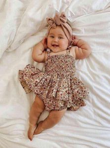 018 m bebê sem mangas vestido elegante com acessórios para o cabelo alças ajustáveis plissado decoração arco primavera roupas estilo simples g22711263