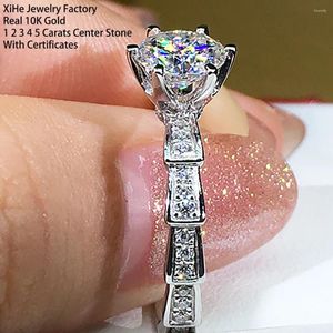 Cluster Rings Real 10K Solid Gold Women Wedding Jubileum Engagement Party Ring Skeleton 1 2 3 4 5 CT Round Moissanite Diamond 6