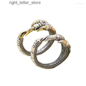 Ringar klusterringar bicolor silver drake klo pinky ring för män kvinnor lilla finger justerbar 240229