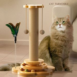 Scratchers Cat Pet Products Accessories Sisal Scratching Post Solid Wood Pet Cat Turntable Funny Toy Balls Grab Column Training Supplies