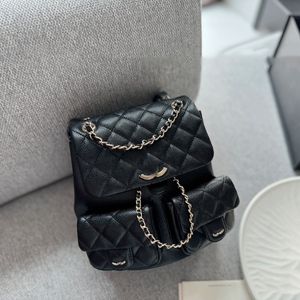 23P Womens Black Gold Classic Mini Flap Duma Drawstring Backpack Bags Metal Hardware Turn Lock Handbags Caviar Leather Calfskin Leather Outdoor Casual Purse 20CM