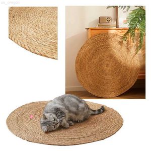 Lettiere per gatti Mobili Lettiera per gatti Rotonda Intrecciata a mano in rattan Cucciolo di gatto Nido di raffreddamento estivo Tappetino antigraffio per gatti Corda di cotone lavabile