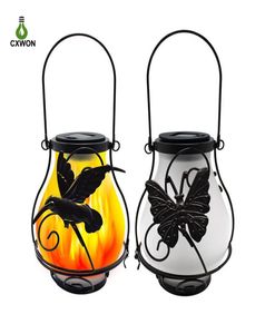 Hollow out Solar Garden Lantern Lamps LED Light Flickering Flames Outdoor Lights dragonfly Hanging Flame Effect Decor lighting6949661