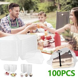 Bakeware Tools 100pcs Cake Slice Boxes Reusable Stackable Clear Square Single Dessert Box With Lid Triangular Sandwich Cheesecake Storage