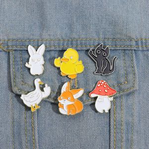 Cartoon Creative Vertical Middle Finger Small Animal Metal Badge Cute Rabbit Duck Cat Fox Mushroom Shaped Chest Flower