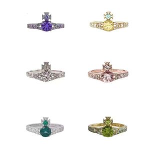 Designer Ring Viviannes Westwoods the Fixed Mouth Ring Personality Multi-color Rhinestone Small Finger End Ring Live Broadcast Without Trace