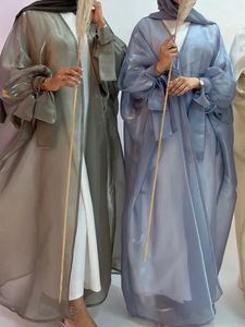 Summer Eid Djellaba Abaya Dubai Shiny Soft Puff Sleeves Muzułmańska sukienka jedwabista Abaya Dubai Turcja muzułmańska sukienka Islam Abayas WY800 240222
