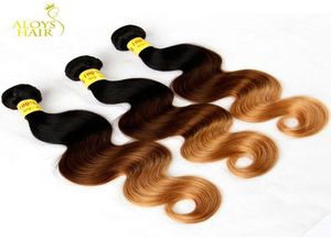 3 Tom Ombre Malaio Virgem Extensões de Cabelo Humano Onda Do Corpo Três Tons 1B427 Preto Marrom Loira Ombre Cabelo Malaio Tecer Bu7277716