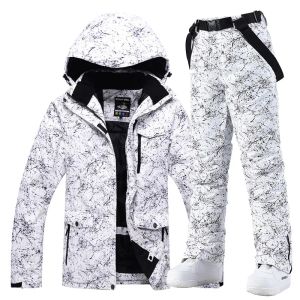 Uppsättningar 30 varma män Kvinnor Snödräkt bär snowboardkläder Set Winter Outdoor Sports Vattentäta kostymskidjackor och rembyxor