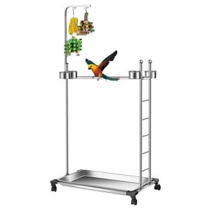 Nests Manufacturer Wholesale Parrot stand stainless steel bird cage stand substand stick activity parrot supplies with swing toy