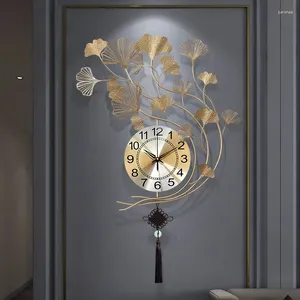 壁時計中国語錬鉄の金gnkgo葉の壁画家のリビングルームハンギングオーナメントクラフトステッカー装飾