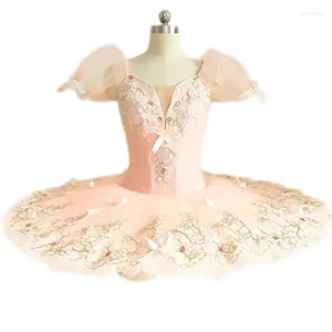 Stage Wear Velluto rosa Tutù di balletto professionale Pancake Ballerina Costume da festa Donna Bambini