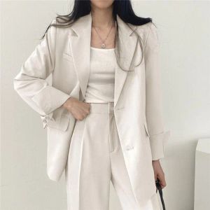 Kostymer plus storlek S3xl kvinnor blazer jacka byxor set smal löst vår höst mode casual elegantchic svart khaki beige rosa kaffe