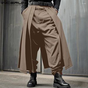 Pantaloni da uomo INCERUN Uomini Irregolari di Colore Solido Pantaloni Allentati Bottone A Pieghe Casual Pantaloni Larghi del Piedino Streetwear 2024 di Moda