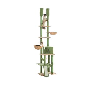 PAWZ Road Cactus Cat Tree Torre de gato do chão ao teto com altura ajustável (85-112 polegadas), centro de atividades de escalada de 7 camadas com redes aconchegantes