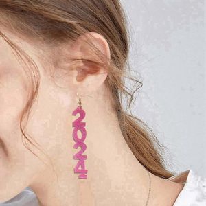 Hoop Earrings 2024 Numbers Long Acrylic For Women And Letters Year Declaration Women's Jewelry