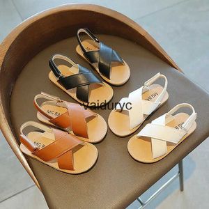 Flat Shoes Summer New Ldrens Sandals Kids Boy Girl Shoes Brown Boys Girls Leather Cross Beach Moccasinsh24229