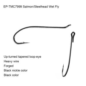 Anzóis 100 pcs Eupheng EPTMC7999 Salmão Steelhead Wet Fly Fishing Hook Black Nickle Upturned Tapered Loop Eye