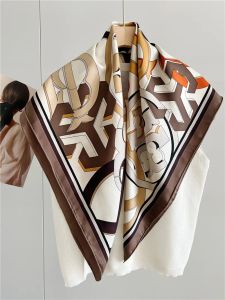 女性の手紙プリントマルベリーシルクスカーフ90cmツイルバンダナマニュアルデザイナーネックヘッドバッグショールズロールエッジハンカチスカーフ