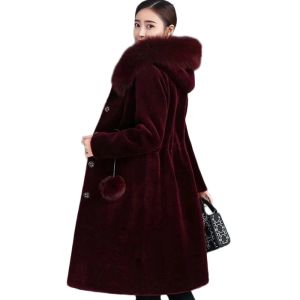 Pelliccia Nuove Donne Lungo Visone Giacca di Velluto Autunno Inverno Pelliccia Sintetica Cappotto con Cappuccio da Donna Plus Size Spessore Caldo Velluto di Visone Cappotto di Pelliccia Sintetica