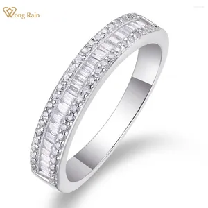 Cluster Rings Wong Rain 925 Sterling Silver 3EX VVS1 Emerald Cut Real Moissanite Pass Test Diamond Par Row Ring Jewelry Wedding Band