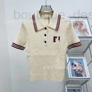 Camiseta feminina designer marca miu academia estilo polo pescoço de malha camiseta de manga curta superior fino e emagrecimento 2024 verão novo vlcn