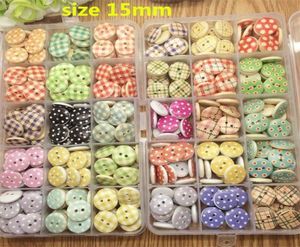 mieszane 100 szt. 30 Style 15 mm 2 -hole kropki i paski wydrukowane drewniane guziki szycie scrapbooking Crafts Accessory4024511