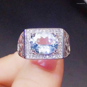 Cluster Rings Men Ring Natural Real Sky Blue Topaz Rectangle 925 Sterling Silver 8 10mm 3.5ct Gemstone Fine Jewelry X219272