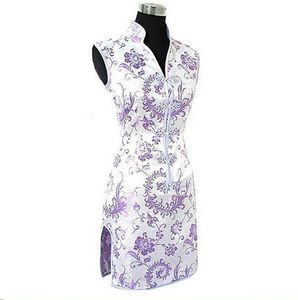 Promosyon Mor Geleneksel Çinli Lady İpek Cheongsam Qipao Prom Club Elbise Totem Çiçek Boyutu S M L XL XXL XXXL WC173 240226