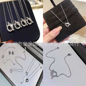 H Necklace S925 sterling silver small Q pig nose necklace for women 18K full diamond earrings pig nose pendant collarbone chain versatile gift