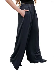 Calças femininas plus size casual cintura elástica perna larga oversized versão solta causal rua calças cruzadas 5xl