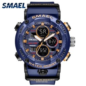 Smael Sport Watch Men Waterproof LED Digital klockor Stoppur Big Dial Clock för Male 8038 Relogio Masculino Quartz 220329290V