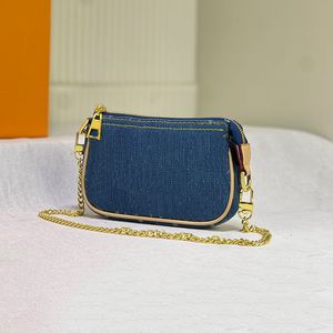 Denim Blue Crossbody Bags Chain Leather Handbag Purse Shoulder Underarm New style Hobo Envelope Shopping Bag Women Handbags Zipper Detachable strap