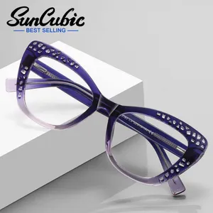 Óculos de sol quadros suncubic moda óptica quadro feminino tamanho grande oco gradiente gato olho tr90 anti azul eyewear js6602