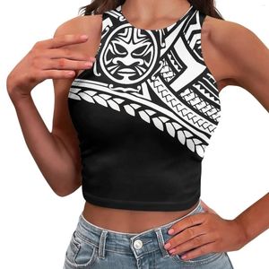 Kvinnors tankar Polynesiska tribal Pohnpei Totem Tatuering tryck Bekväm x Type Back Design Sexig Skinny Black White Crop Top Casual Travel