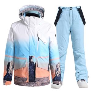 세트 30 따뜻한 남자 또는 여자 아이스 스노우 슈트 착용 방수 겨울 의상 스노우 보드 의류 스키 세트 재킷 + 바지 unex