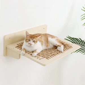 Kratzer Katzenbettwandmontage Hängematte für große Katzen oder Kittyholz und Sisal -Seilwand und Sitzmöbel Springen