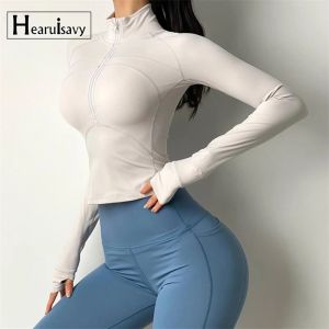 Jackets Autumn New Half Zipper Running Jacket Women Elastic Tight Yoga Crop Tops Sexy Female Outdoor Sports Cycling Long Sleeve Shirts