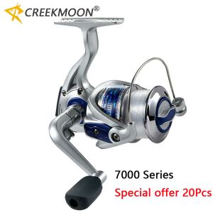 Carretéis 7000 Série Long Shot Mar Pesca Spinning Reel Forte Carretel 5.2:1 6 Rolamento de Esferas Carpa Roda Distante Plástico Corpo Água Salgada