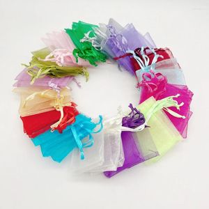 Envoltório de presente 100 pcs saquinho saco 7x9 organza embalagem de casamento sacos de armazenamento de jóias malha mini bolsa pequena cordão