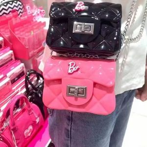INS Children hot pink jelly handbags Fahion girls letter PVC single shoulder bags kids metals chain messenger bag S0506
