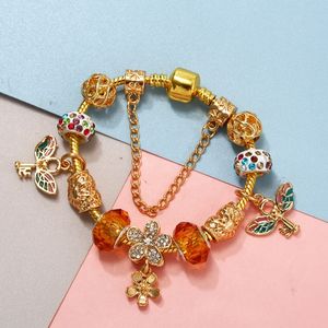 Gold Plated Brand Designer Style Diy Crystal Plum Blossom Pendant Bracelets High Quality Love Gifts Jewelry Women Charm Bracelet Wholesale