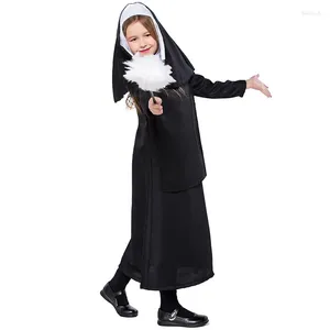 Casual Dresses Nun Black Loose Longuette Girl Kirt Halloween Thanksgiving Day Festival School Priest Roll Cosplay Solid Hooded Dress 2024