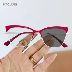Солнцезащитные очки 2024, металлические кошачьи глаза, синие легкие очки, модная мужская и женская оправа для близорукости, меняющая цвет