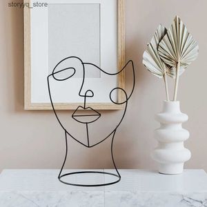 Other Home Decor Home Page Decoration Figure Facial Abstract Sculpture Metal Art Black Line Handmade Decoration Nordic Modern Living Room Decoration Gift Q240229