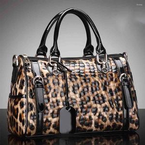 Sacos da noite Motingsome Retro Leopard Imprimir Mulheres Bagf Genuíno Couro Luxo Bolsas de Ombro e Bolsas Grande Boston Tote 2024 Inverno