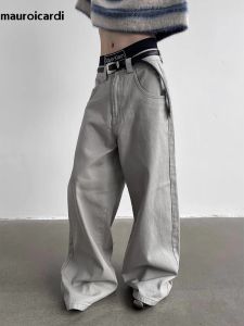 Byxor Mauroicardi Autumn Grey Flowy Baggy Wide Leg Pants For Mens golvlängd Fashion Clothing Loose Dark Brown Trousers 2023